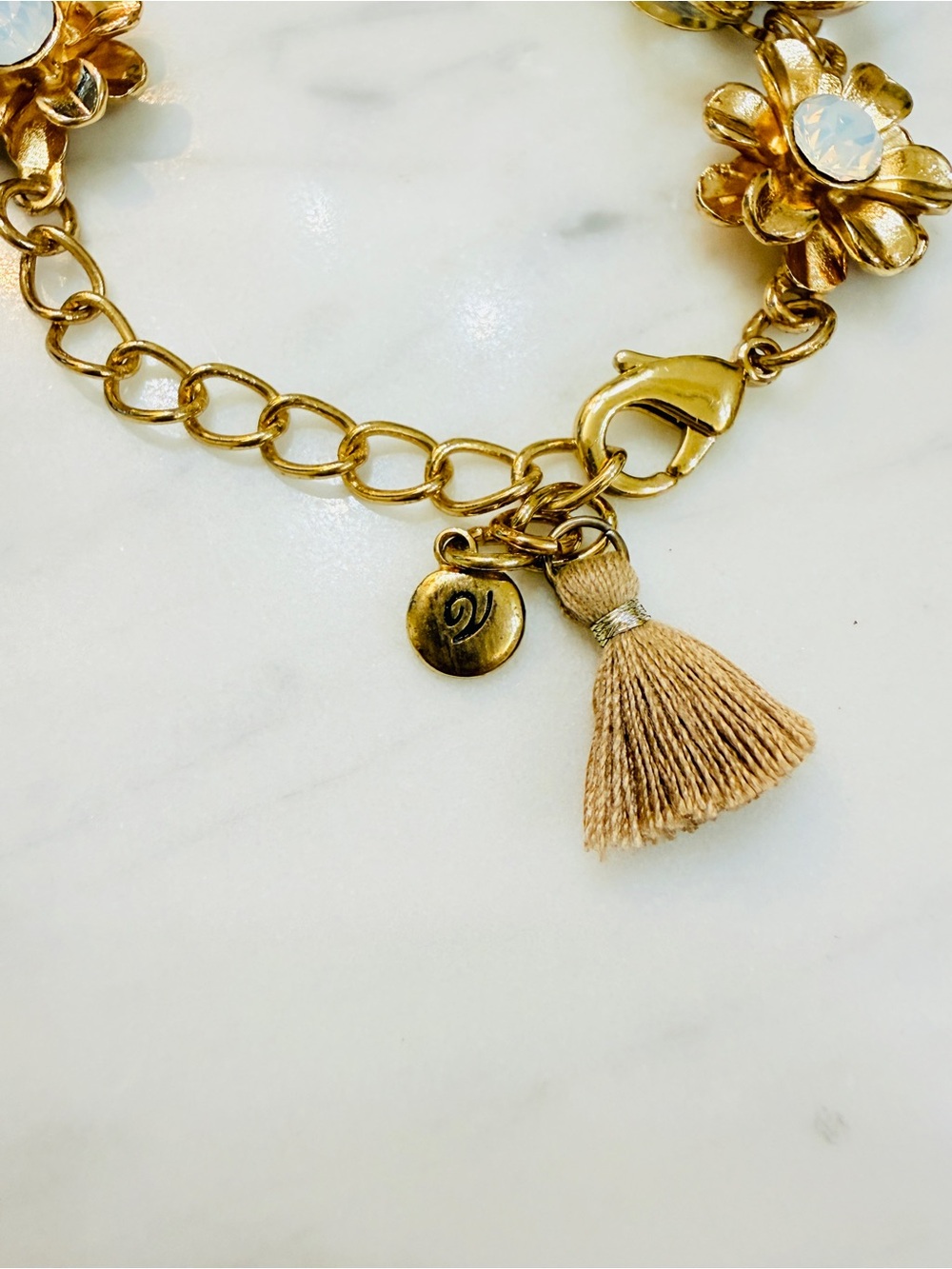 Gold Floral Crystal Bracelet - Peach Accents - Picture 8 of 11